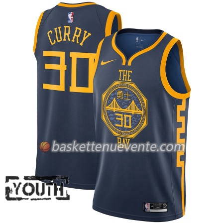 Maillot Basket Golden State Warriors Stephen Curry 30 2018-19 Nike City Edition Navy Swingman - Enfant